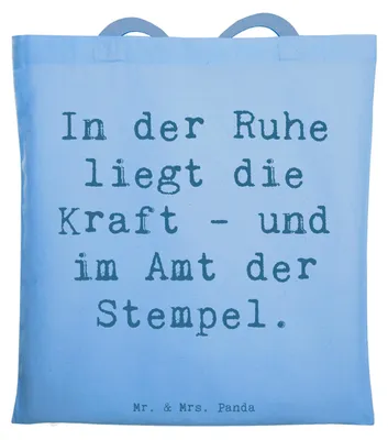 Produktbild von Mr. & Mrs. Panda Schultasche Spruch Beamtin Kraft - Sky Blue - Geschenk, Berufsleben, Einkaufstasche, Laptoptasche, Beruf, Shopping Tasche, Tote Bag, Berufsprodukte