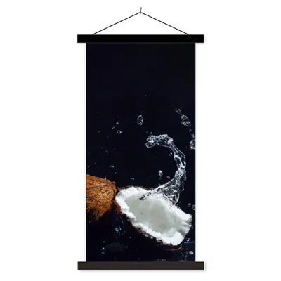 Produktbild von MuchoWow® Textilposter Kokosnuss - Stillleben - Wasser - Schwarz - Frucht 60x120 cm mit schwarzem Rahmen - Magnete