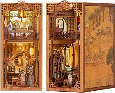 Image de Habarri | DIY Book Nook - Fleur de jasmin de la dynastie Qing - Puzzle 3D - Kit maison miniature avec meubles et lumière LED - Kit coin de livre