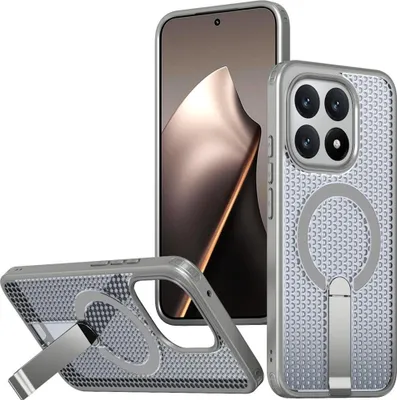 Image de Coque rafraîchissante pour Xiaomi 15T 5G, design hybride en acrylique avec MagSafe et support, gris