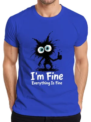 Immagine prodotto di "Tutto bene, sono a posto" - T-shirt da uomo con scritta divertente a tema mostri, sarcasmo, colore blu, taglia S