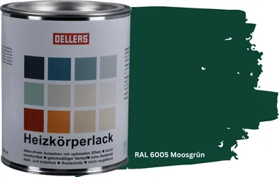 Produktbild von OELLERS Heizkörperlack DIY 1L – RAL 6005 Moosgrün | Heizkörperfarbe & Heizungsfarbe | Hochdeckender Heizungslack | Hitzebeständig & langlebig