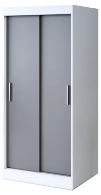 Zdjęcie produktu dla Szafa przesuwna 90x200cm - Biały/ Antracyt Mat- Szafa przesuwna GOLD - z 5 półkami i 2 drążkami