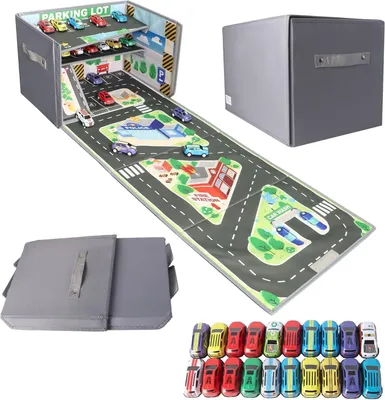 Produktbild von Spielzeugorganizer 200 Autos, mit Spielmatte, faltbarer Würfel, für Kinderzimmer
