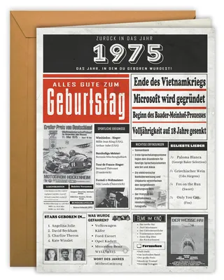Geburtstagskarte 1975, A4-Klappkarte mit Umschlag, 300 g/m²