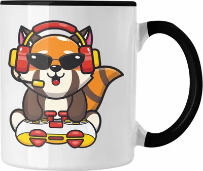 Produktbild von Trendation - Gaming Panda Tasse Kinder Geschenkidee für Jungs Mädchen Lustige Grafik Gaming Jungen Gamer (Schwarz)