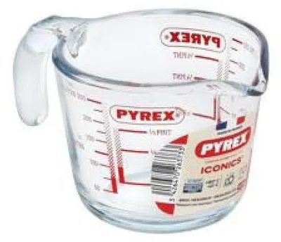 Produktbild von Pyrex Glas-Messbecher, 0,25 l, Glas, Rot, Transparent, -40 - 350 °C, 90 mm, 80 mm