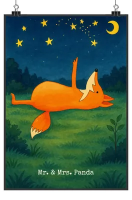 Produktbild von Mr. & Mrs. Panda Bild Fuchs Sterne Design DIN A2 - Weiß - Geschenk, Mond, Always Look On The Bright Side Of Life, wanddeko, Plakat, Wandbild, drucke, Nachts, Kunstdruck