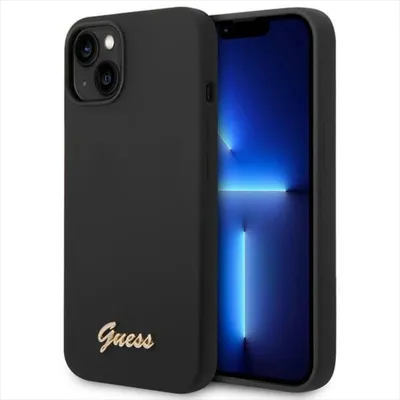 Productafbeelding van Guess Guhcp14Mslsmk iPhone 14 Plus 6.7 inch, zwart/zwart, stevige siliconen hoes met vintage gouden logo