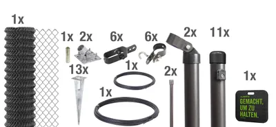 Zdjęcie produktu dla Ogrodzenie z siatki drucianej Alberts 631024 w zestawie kompletnym, z tulejami do wbijania w ziemię i podkładkami kolanowymi, kolor antracyt metaliczny, wysokość 175 cm, długość 25 m