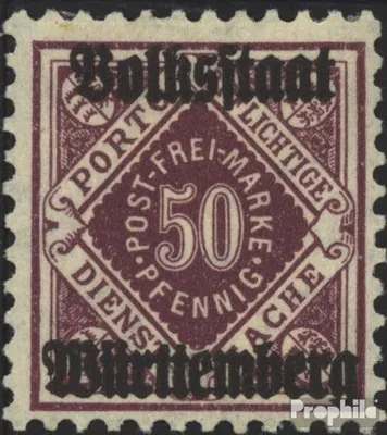 Produktbild von Briefmarken Württemberg 1919 Mi D143b mit Falz Ziffern in Raute