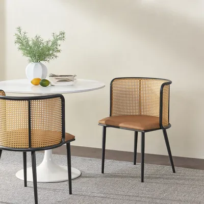Produktbild von Esszimmerstuhl ’Flen’ 2er Set gepolstert Metallbeine Braun / Schwarz