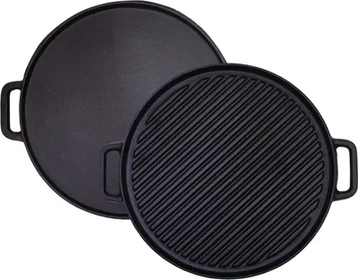 Produktbild von Umkehrbare Gusseisen-Grillplatte - Doppelseitige Grillpfanne mit Handgriffen (30 cm)