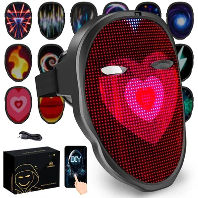 LED-Maske mit Bluetooth, programmierbar, Cosplay, 2074 LEDs, schwarz