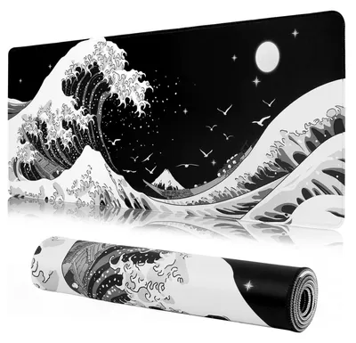 Produktbild von Gaming-Mauspad XXL 900 x 400 mm mit Nähten rutschfeste Gummiunterseite Graue Welle