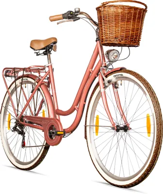 Produktbild von Bergsteiger Marseille 26 Zoll 28 Zoll Damenfahrrad, ab 150 cm, Korb aus Rattan, Fahrrad-Licht, Damen-Citybike, Damenrad im Retro-Design, 6 Gang Shimano Tourney Schaltung
