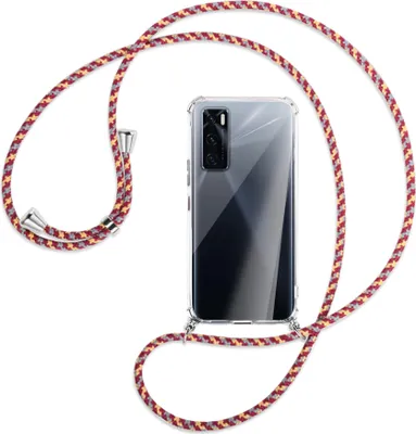 Produktbild von Handykette Backcover-Schutzhülle mit Band (Metall silberfarben) für vivo V20 SE (V2022) / Y70 - weinrot/gelb/grau