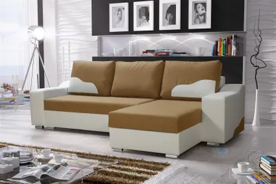 Produktbild von Ecksofa COLLIN mit Schlaffunktion Weiss / Cappuccino Ottomane Rechts