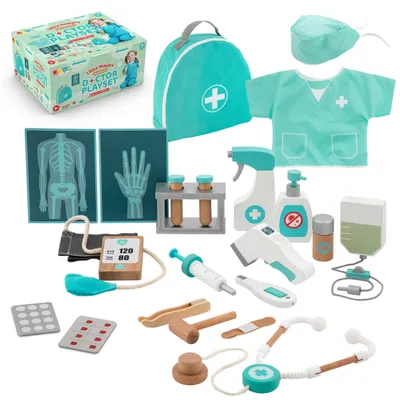 Produktbild von Joya Creative Hölzernes Arzteset 21-teilig –Arztkoffer mit Arztkittel für Kinder