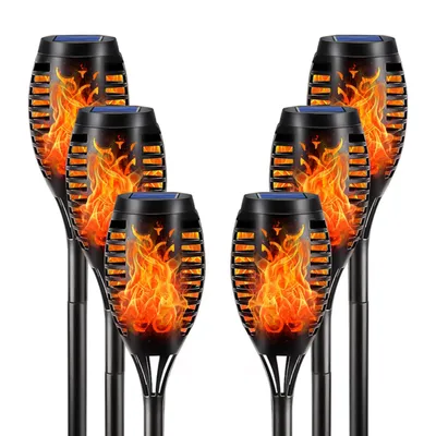 Solar-Fackellampen 6er-Pack, 12 LED, Flammeneffekt, IP65, wasserdicht