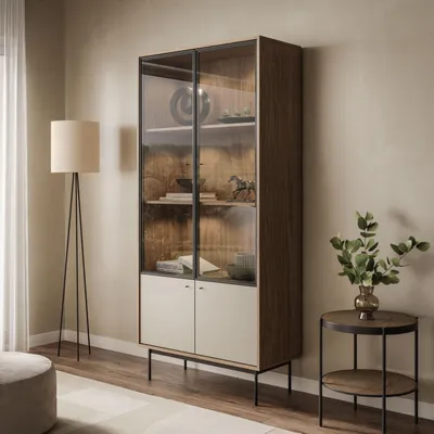 Produktbild von ISA-Vitrine mit zwei Türen und LED-Beleuchtung Lehm/Columella