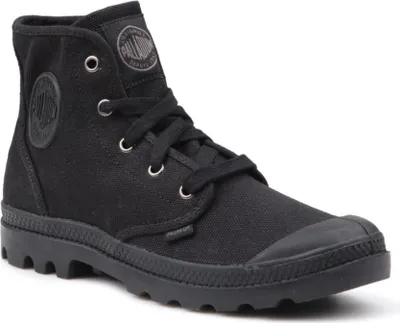 A black Palladium Pampa Hi sneaker is shown from a side angle against a white background.