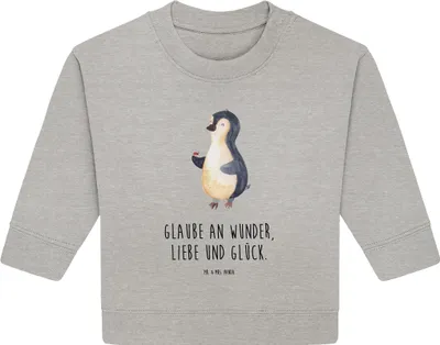 Produktbild von Mr. & Mrs. Panda Organic Baby Pullover Pinguin Marienkäfer 24. - 36. Monat - Heather Grey - Geschenk, Liebe, Wunder, Bullover, Aufmerksam, Kleine, Glück