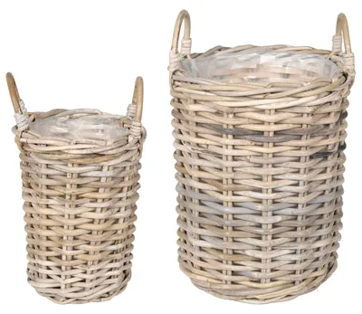 Zdjęcie produktu dla vidaXL Kosz na kwiaty z pojemnikiem 2 szt. Szary Kubu Rattan