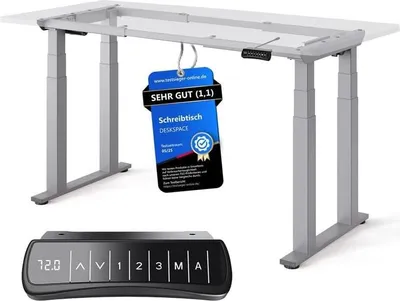 Produktbild von DESKSPACE Höhenverstellbarer Schreibtisch elektrisch mit leisem Dual-Motor – stabiles 4-Bein-Gestell (Grau Gestell)