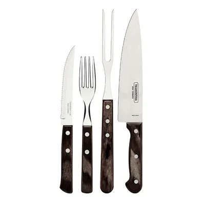 Produktbild von Tramontina Grillbesteck Set, 14-teilig, Edelstahl, Grillset mit Steakbesteck, Tranchiergabel und Tranchiermesser,