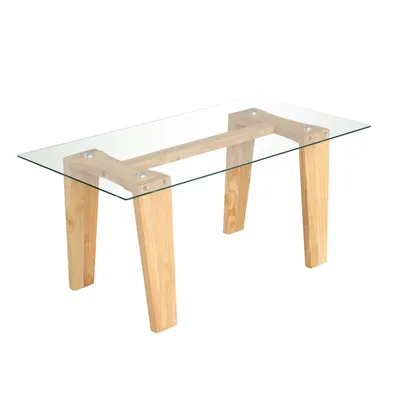 Produktbild von GOPLUS Couchtisch Glas, Kaffeetisch mit Holzrahmen, Rechteckiger Glastisch Wohnzimmertisch Sofatisch Beistelltisch für Wohnzimmer, hellbraun