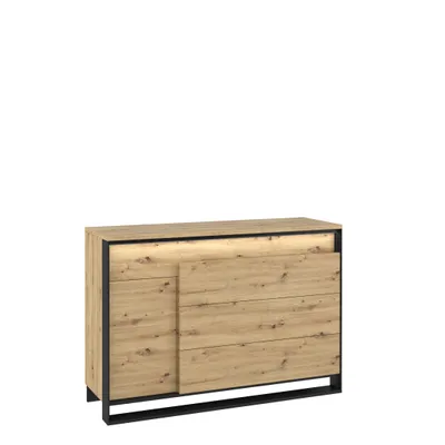 Zdjęcie produktu dla MINIO go for it, komoda "QUANT", 90 cm, 1 drzwi, 4 szuflady, kolor dąb Artisan/czarny