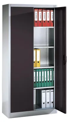 Produktbild von Flügeltürenschrank, BxTxH 930x500x1950 mm, 4 lackierte Fachböden, RAL 7035/7021 lichtgrau/schwarzgrau