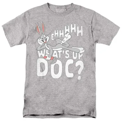Image de T-shirt Looney Tunes - "What's Up Doc" - Unie Homme/Femme - Modèle TV38002 (Taille S) (Couleur : Heather, un gris chiné sportif)