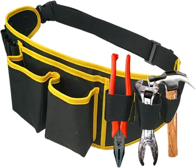 Obrázek produktu pro Nástrojový opasek z oxfordské tkaniny – 3 kapsy a 10 pout – nastavitelný od 38 cm do 130 cm – černý