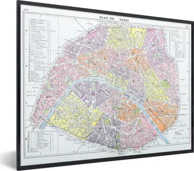 Produktbild von MuchoWow® Gerahmtes Poster Paris - Karte - Lila 40x30 cm - Poster mit Schwarzem Bilderrahmen Wandposter Rahmen Foto Bilder - Kunstposter - Wanddekorationen