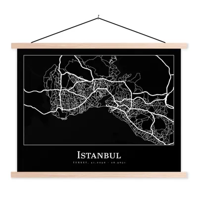 Produktbild von MuchoWow® Textilposter Stadtplan - Istanbul - Karte 60x45 cm mit holzfarbenen Rahmen - Bild