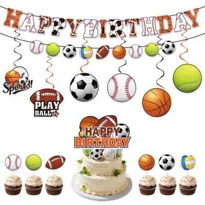Geburtstagsdeko-Set, 21-teilig, Ballsport-Motiv, Papier