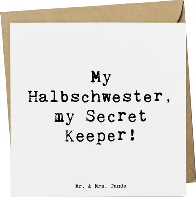 Produktbild von Mr. & Mrs. Panda Glückwunschkarte Spruch Halbschwester Geheimnishüter - Weiß - Geschenk, persönliche Erinnerungen, anlasskarte, Klappkarte, Patchworkfamilie, Grußkarte