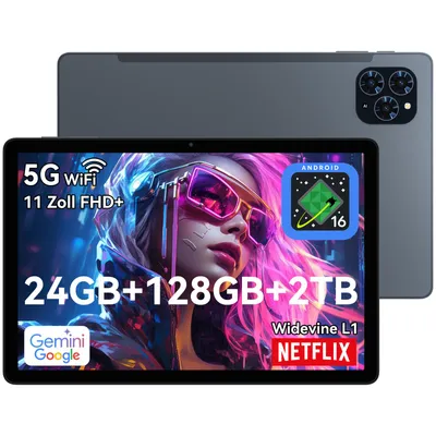 Produktbild von T90 Tablet Android 16, 11 Zoll, 24GB (8+16) RAM+128GB ROM(2TB TF), 5G WiFi, mit Stift/Maus/Tastatur, 8000mAh/16MP+8MP/Widevine L1/Gemini AI