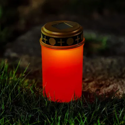 Obrázok produktu pre GLOBIZ Zapichovacia solárna sviečka – blikajúca teplá biela LED – 7,3 x 20,5 cm – červená / biela