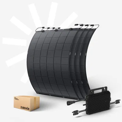 Produktbild von Kleines Kraftwerk Flexibles Balkonkraftwerk 900Wp – 0% MwSt – Flexible Solarmodule 4×225W Set inkl. Wechselrichter & 5m Anschlusskabel