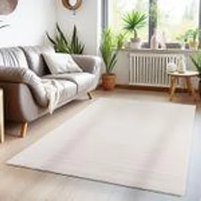 Obrázek produktu pro Moderní měkký koberec s krátkým vlasem, jednobarevný, protiskluzový, pratelný – dokonalý komfort pro váš domov, velikost:140 x 200 cm, Barva:Krémová