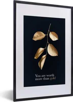 Produktbild von MuchoWow® MuchoWow® Gerahmtes Poster Zitate - Blätter - Gold 40x60 cm - Poster mit zchwarzem Bilderrahmen - Poster in Rahmen