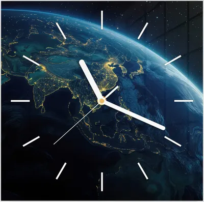 Produktbild von Wanduhr aus Glas mit Motiv Erde bei Nacht- 30 x 30 cm - inkl. Aufhängesystem
