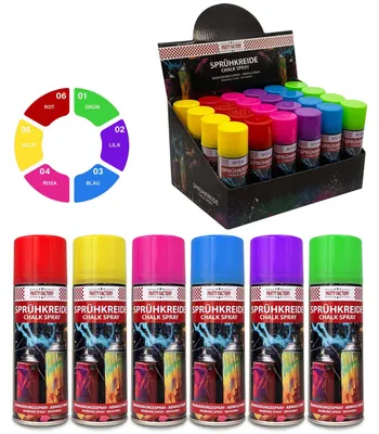 Produktbild von 24er Sprühkreide Set - Bunte Kreide für Kinder, Straße & Outdoor-Spiele 6 Farben abwaschbar