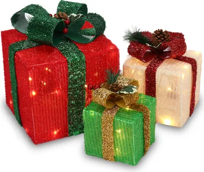 Produktbild von FCH 3er Set 60LED Geschenkbox Weihnachten Beleuchtete Geschenkboxen Lichterkette Deko,Weihnachts Deko