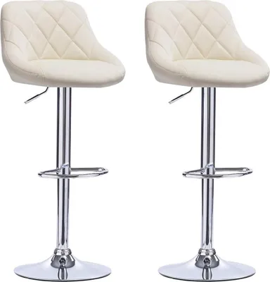 Productafbeelding van Design barkruk Memo – Crème – Barkruk met rugleuning – Ergonomisch – In hoogte verstelbaar – Geschikt als keukenkruk en barkruk – Set van 2