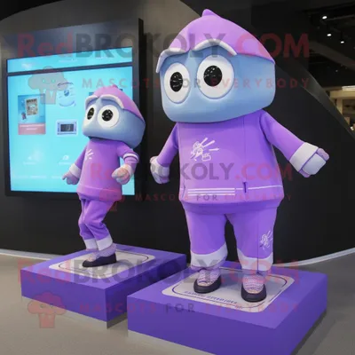 Productafbeelding van Lavender Pair Of Ice Skates mascotte REDBROKOLY kostuum karakter gekleed met een rash guard en digitale horloges
