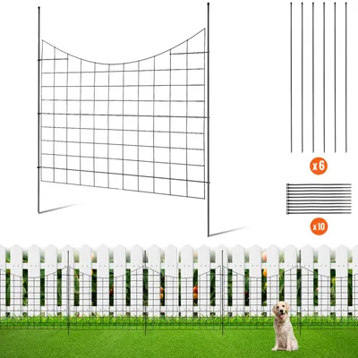 Produktbild von 5er-Set Dekorativer Gartenzaun 75x93cm Metallzaun aus Kohlenstoffstahl Steckzaun 6,38cm Spike-Abstand Hundezaun Gitterzaun Beetzaun Zaun Metall Zaunelementen inkl. Befestigungsmaterial